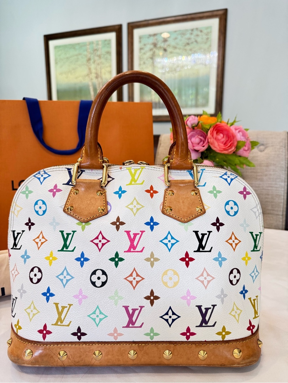 Authentic Louis Vuitton White Multicolor Monogram Alma Bag - Picture 3 of 13